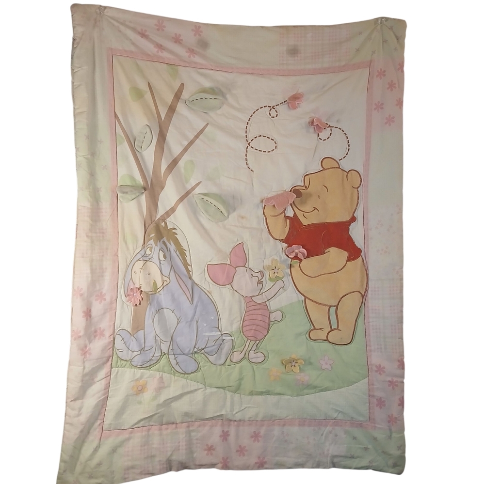 Vtg Crown Crafts Winnie The Pooh Embroidered Comforter Crib Quilt 40"x31"